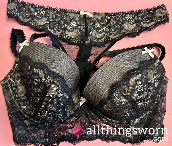 Figleaves Pink And Black Lace Thong And Bra Set Worn By Me