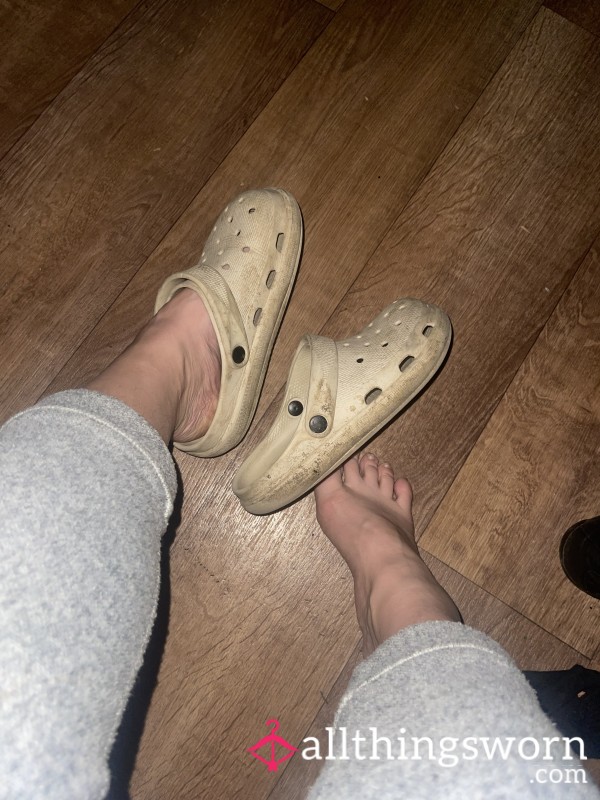 Filthy Beige Crocs