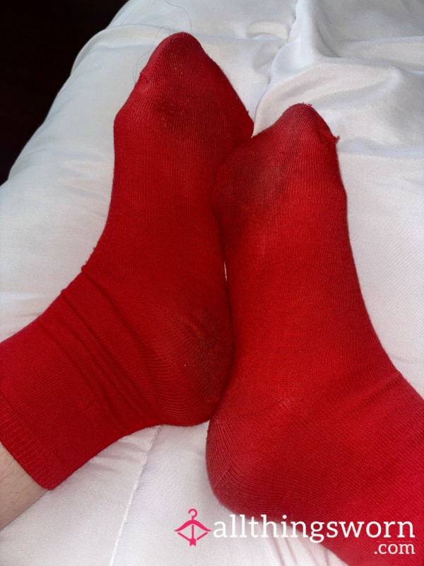 Filthy Dirt Stained Worn Red Ankle Socks