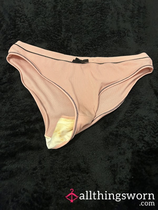 🎀 Filthy & Flirty – Worn Dirty Pink Panties With Bow 💦