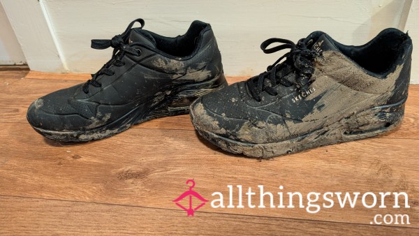 Filthy Muddy Bike Riding Black Skechers Size 6.5