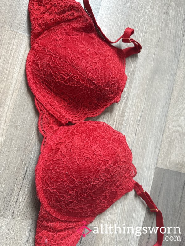 Filthy Old Red Lace Bra