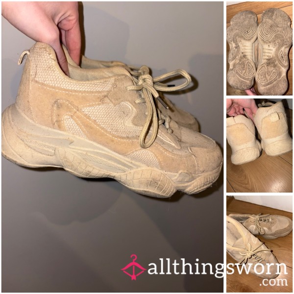Filthy Old Worn Trainers In The Colour ‘nude’
