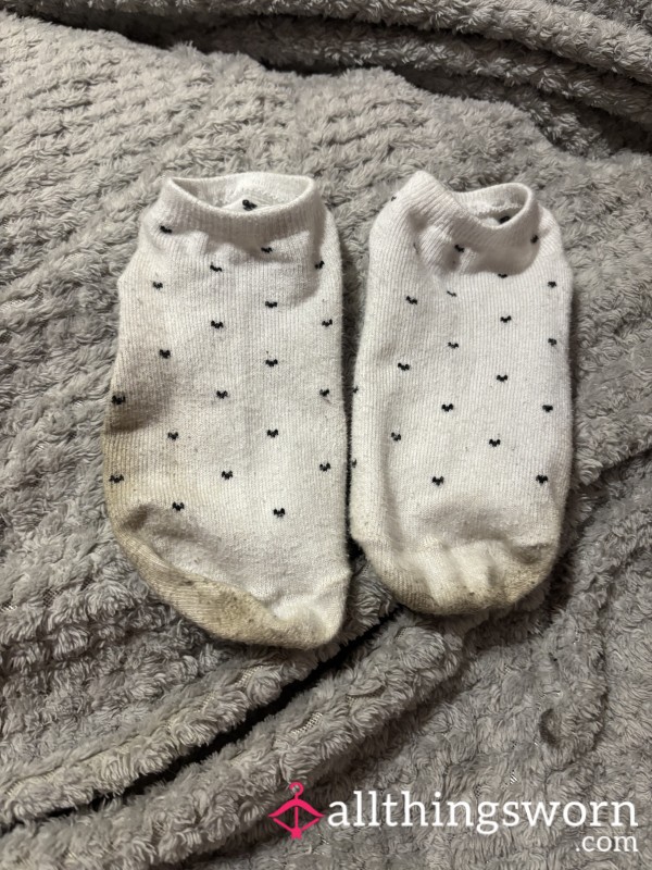 Dirty Smelly White Trainer Socks With Black Hearts Worn For 24 Hours  (postage Included)