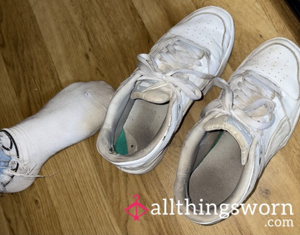 Filthy, Sweat-Soaked White Work Trainers – Extreme Odor