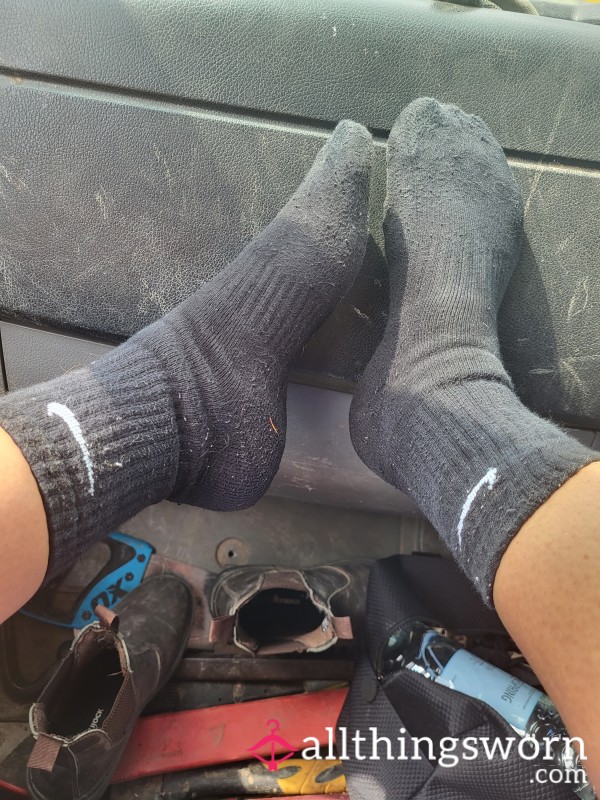 Filthy Sweaty Black Nike Socks Worn On Site In Totectors, Vac Sealed Damp Straight Away. 2days Wear & Removal Vid Included