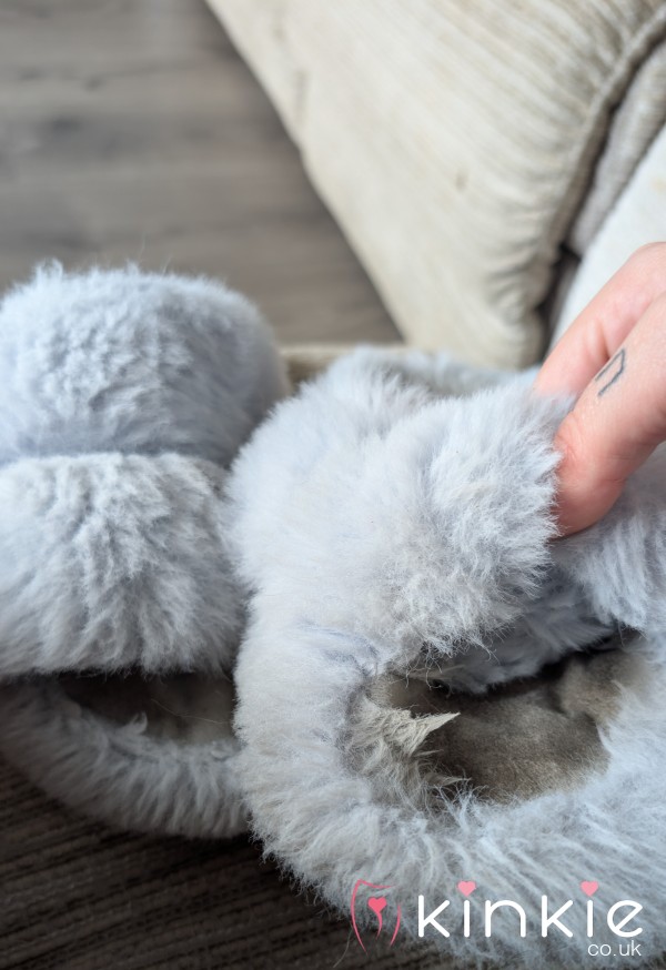 Filthy Well Worn Purple Fluffy Slipper Size 6