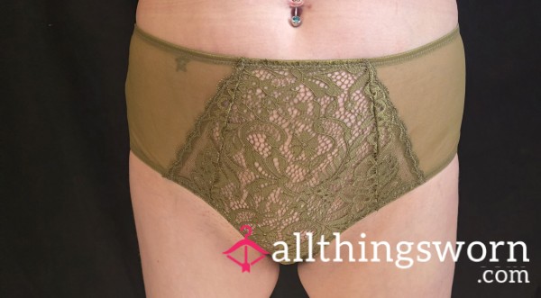 Filthy Wet & Ready For Your Nose 🔥 Army Green Lace Panties