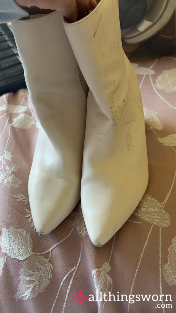 Filthy White Heeled Ankle Boots