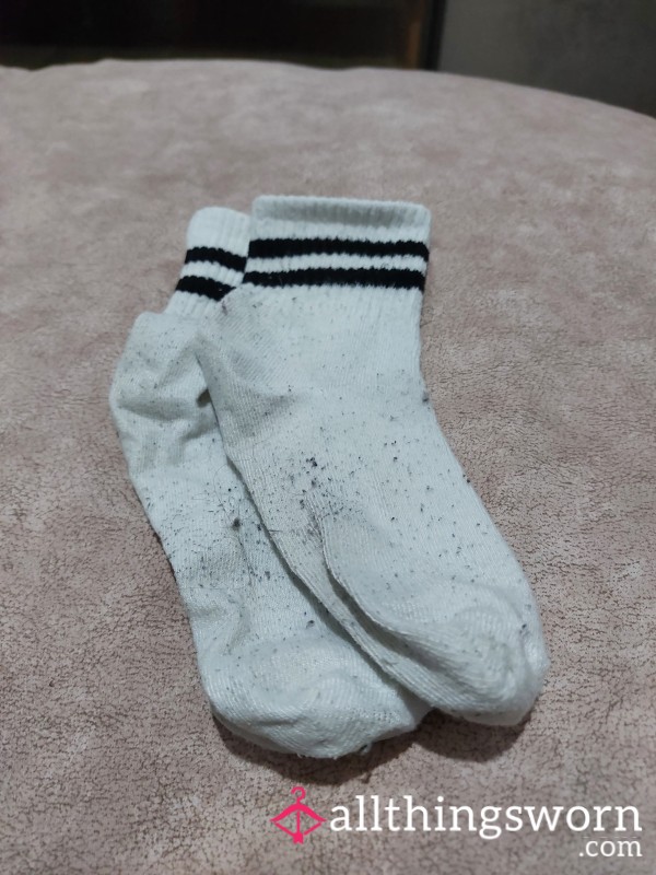 Filthy White Socks With Black Rings