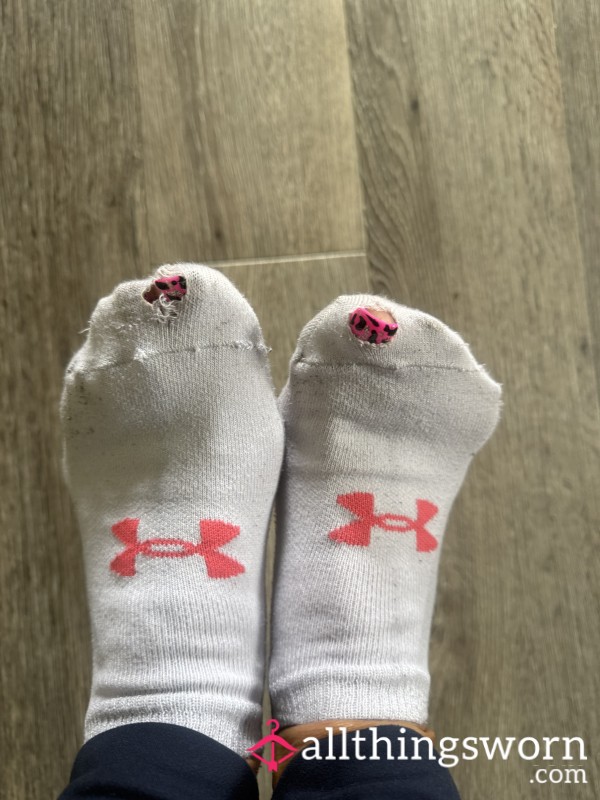 FILTHY WORN WITH HOLES DIRTY WHITE UNDER ARMOUR COTTON SOCKS