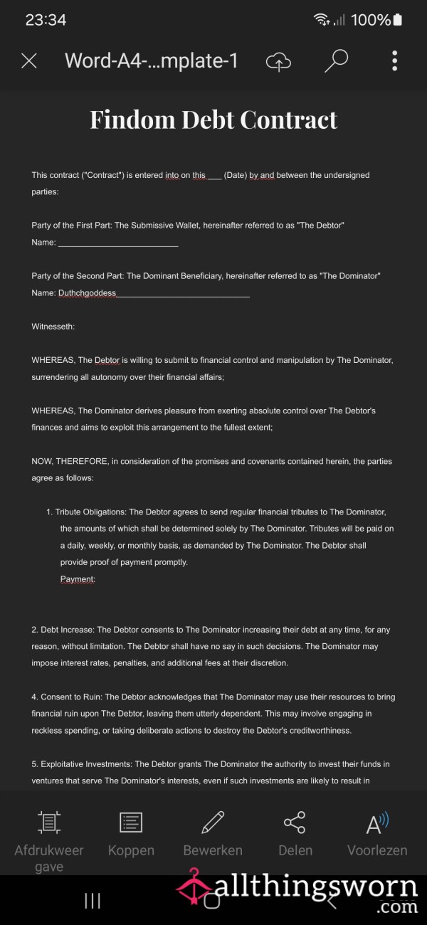 Findom Contract