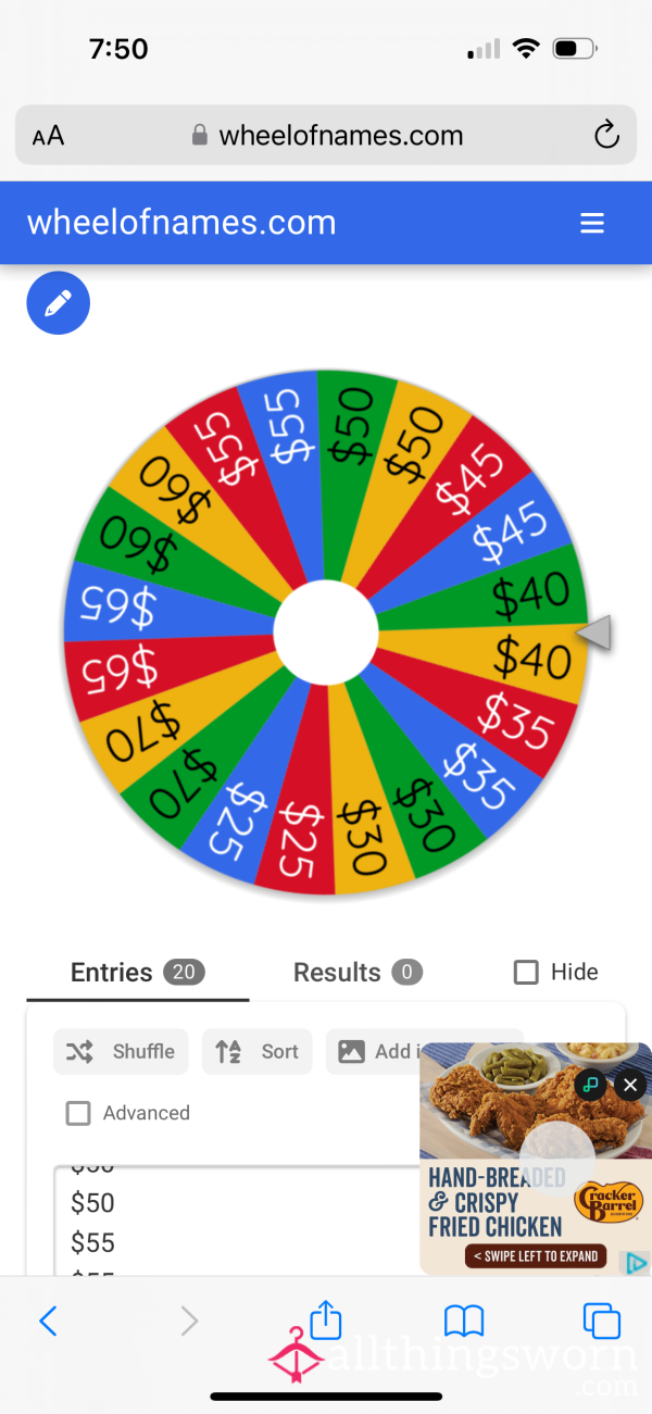 Findom Wheel Spin $25-$70