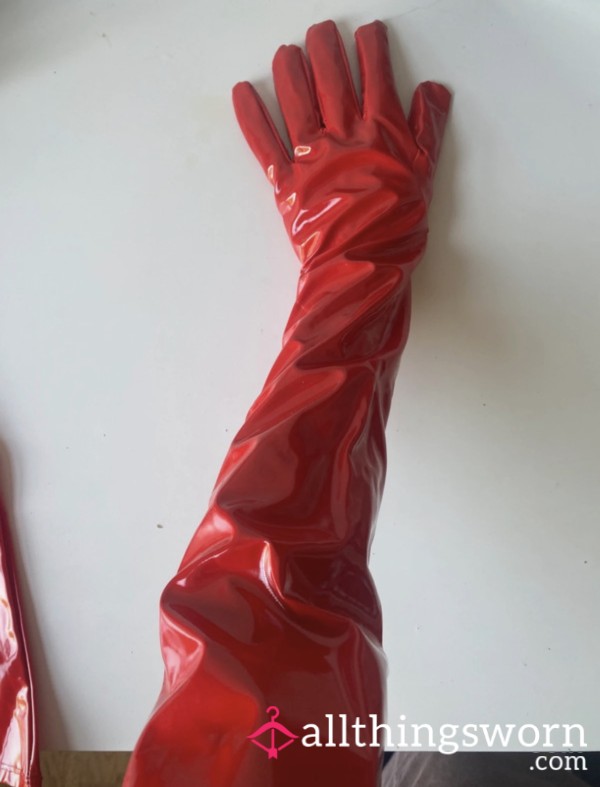 Fire Engine Red PVC Gloves, Length 21” Biceps! 🔥🧯🚒