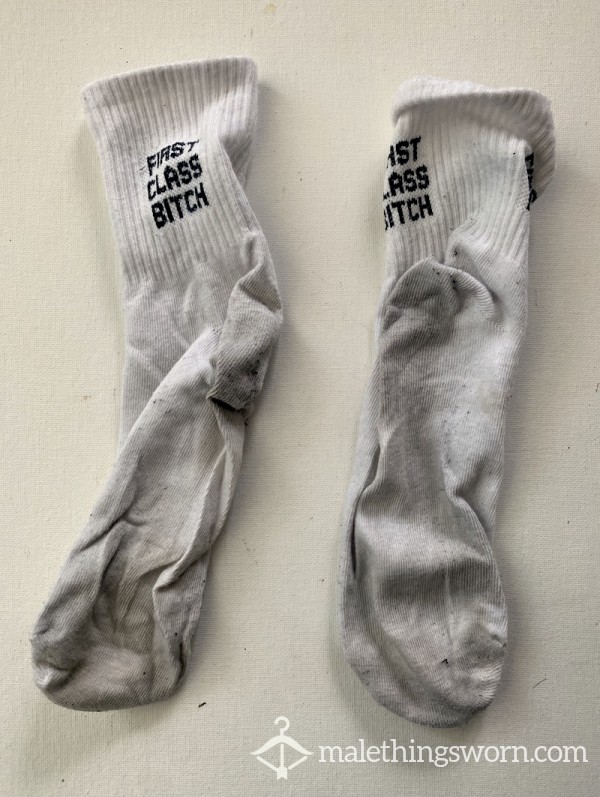 'First Cla** B**ch' 2 Weeks Cheesy Stink Soccer Socks