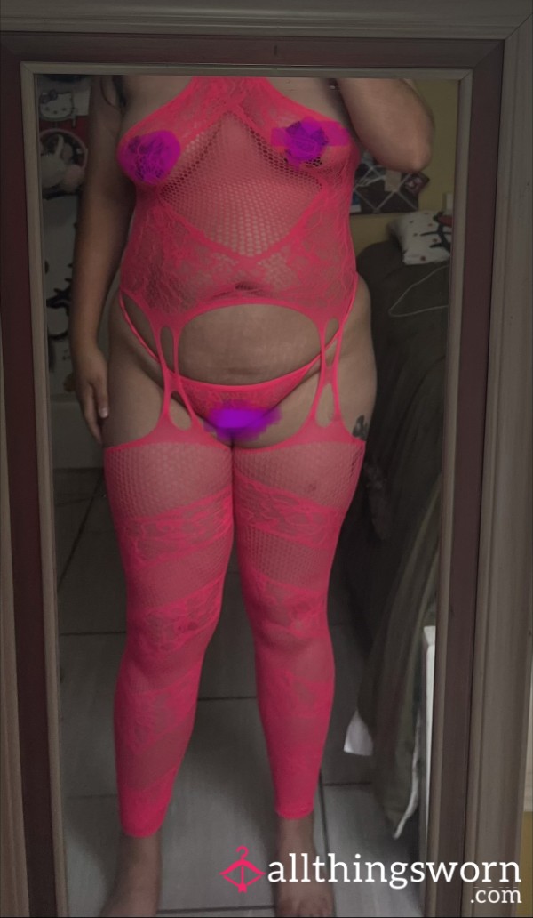 Fishnet Neon Pink Lingerie Body Suit