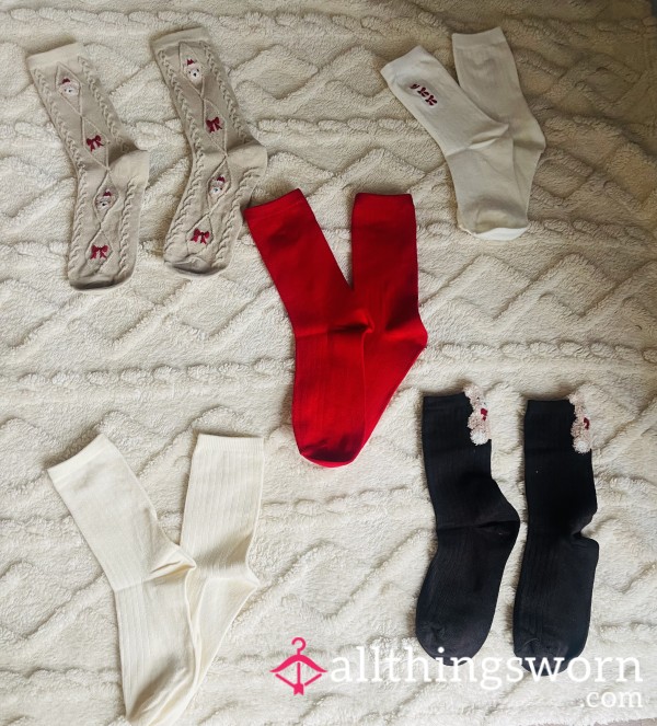 Five - Day Worn Sock Set — Soft Cotton Crew Socks (Teddy Bear & Bow Collection)