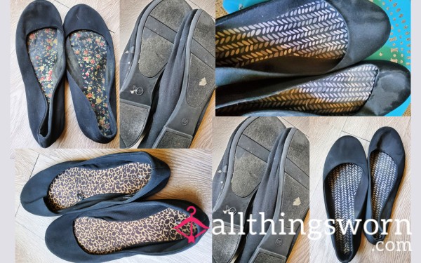 Teacher's Flat Black Slip-Ons, Well-Loved