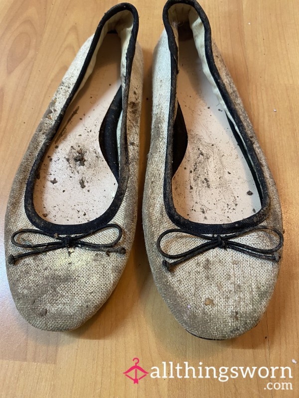 Flat Dirty Shoes Well Worn  Dont Wear In The Rain