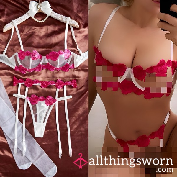 Flor*l Mesh Lingerie Set – 4 Piece