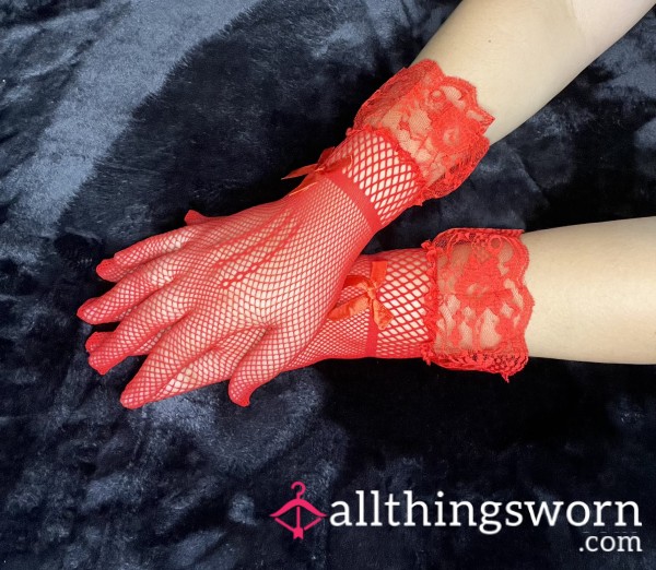 Flirty Red Lace Gloves Worn Just For You