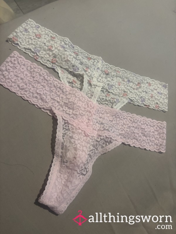 Flor*l And Pink Lace Thongs