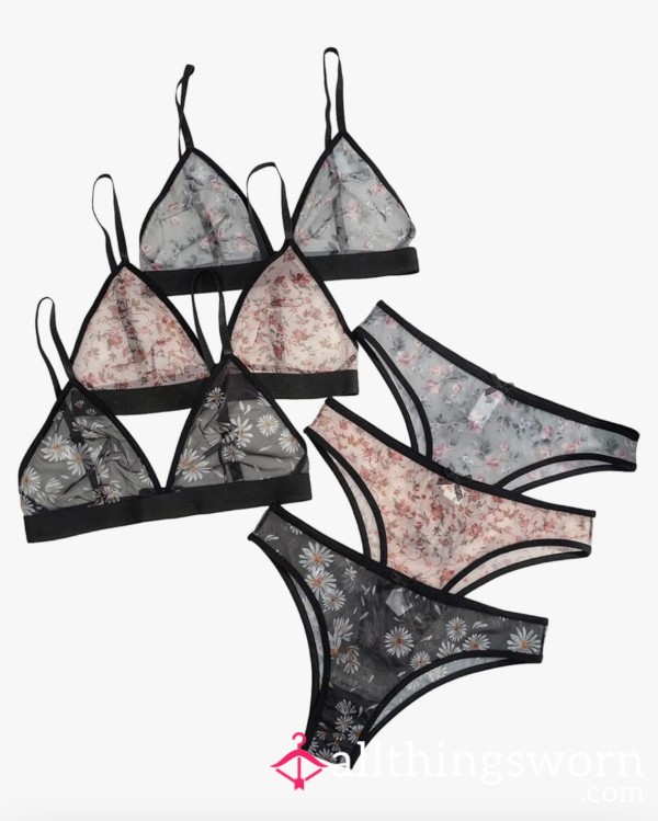 🌸 Flor*l Fantasy Worn Panty Set – Soft, Sheer, & Scented Just For You 🌸