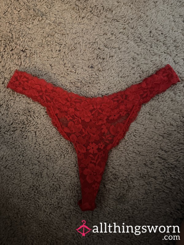 Flor*l Lace Red Thong