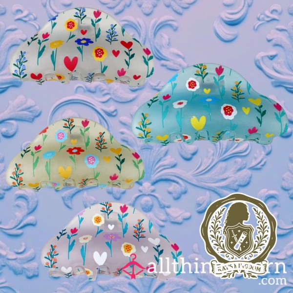 Flor*l Pattern Half Moon Claw Clip