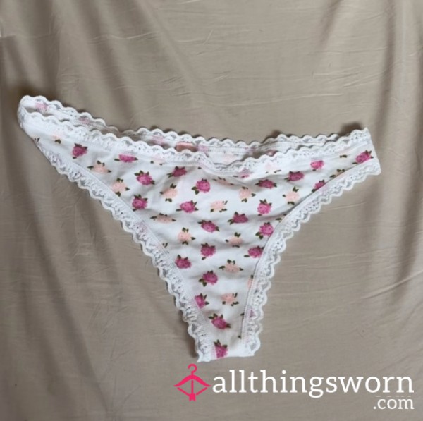 Flor*l White Thong