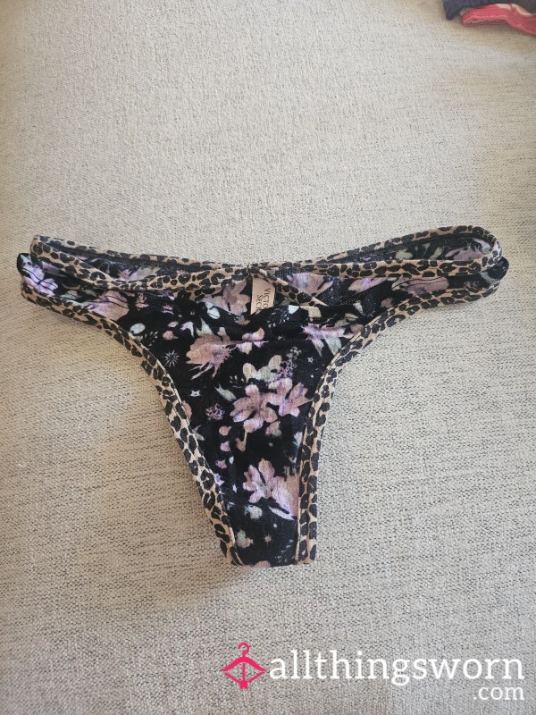 Flor*l With Cheetah Trim Thong