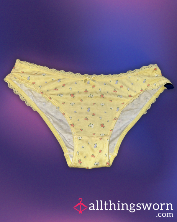 Flor*l Yellow Cotton Ribbed Panties