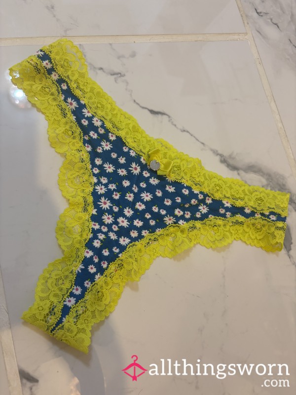 Flower Print Yellow Lace And Blue Boux Avenue Thong