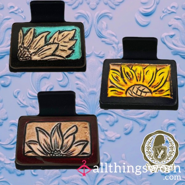 Flower Vegan Leather Claw Clip