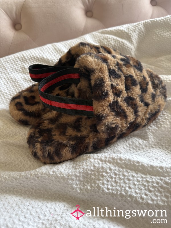 Fluffy Animal Print Slippers