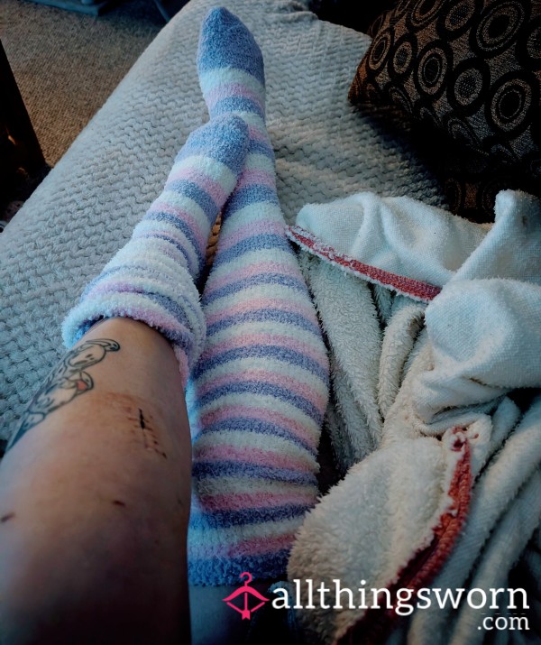 Fluffy Bed Socks- Striped And Scented