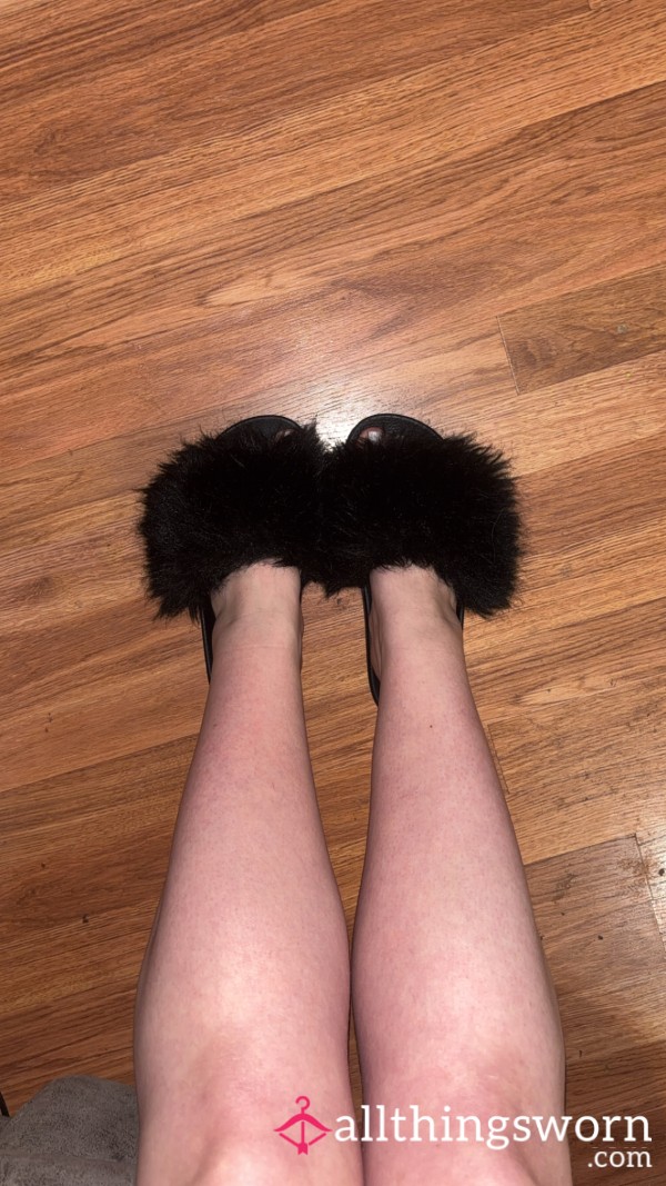 Fluffy Black Sandals