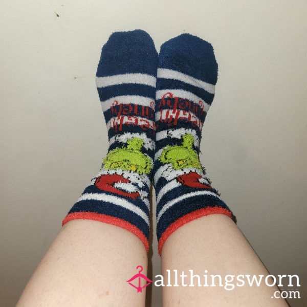 Fluffy Blue And White Socks