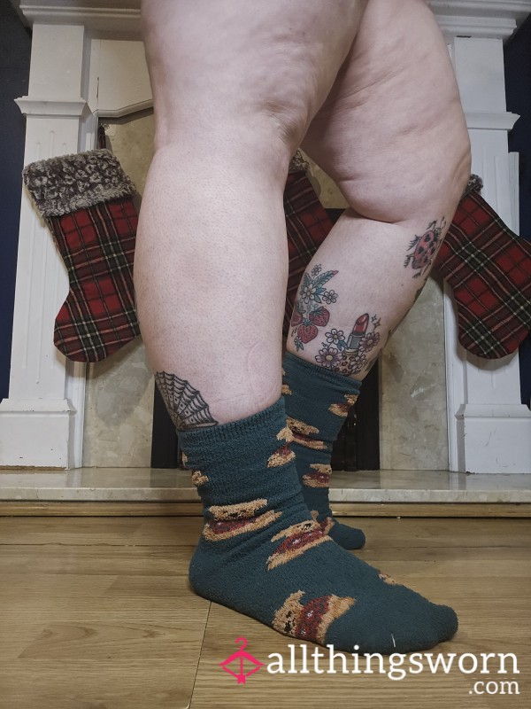 🎄Fluffy Green Teddybear Christmas Socks