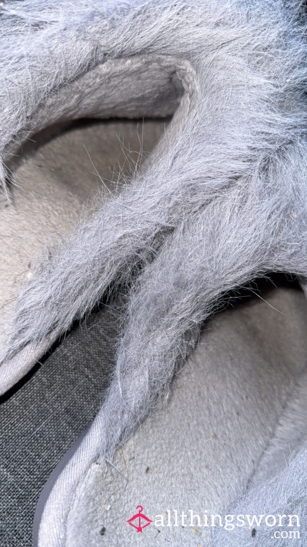 Fluffy Grey Dirty Slippers
