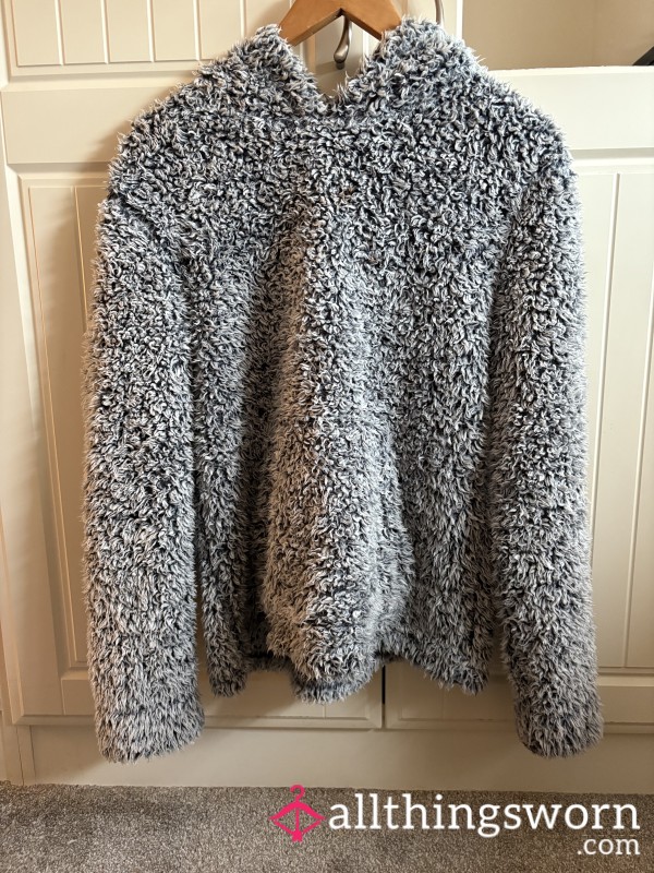 Fluffy Grey Hooded Jumper