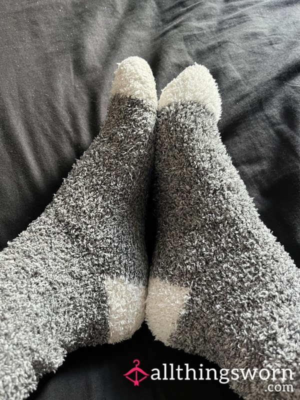 Fluffy Grey & White Cosy Socks