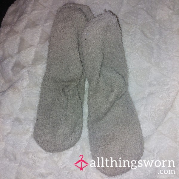 Fluffy Grey Worn Socks Size 5-7EU.
