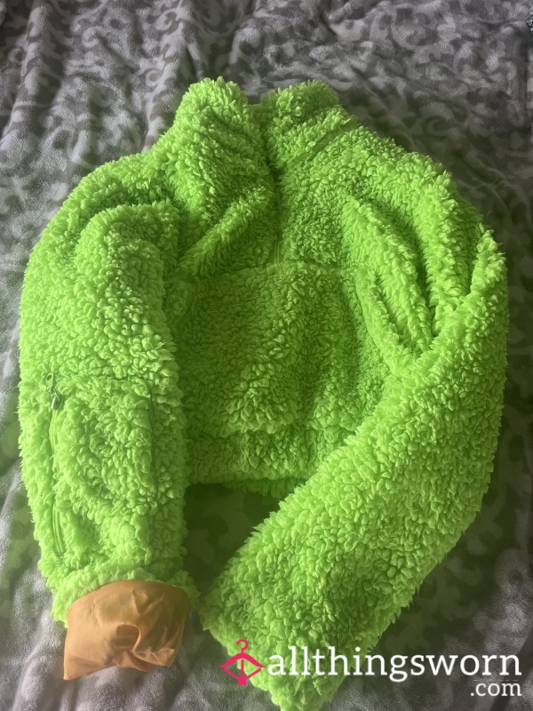 Fluffy Neon Green Crop Jacket 💚 Well Loved & Warm 💚