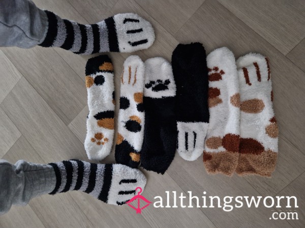 Fluffy Paw Print Socks, 4 Pairs Available