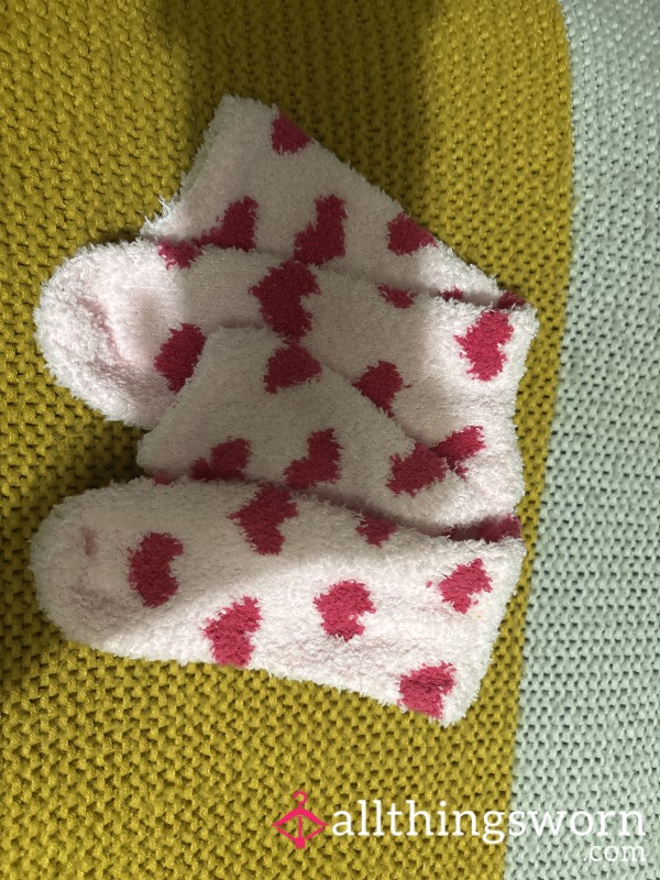 Fluffy Pink Heart Socks - Well Worn