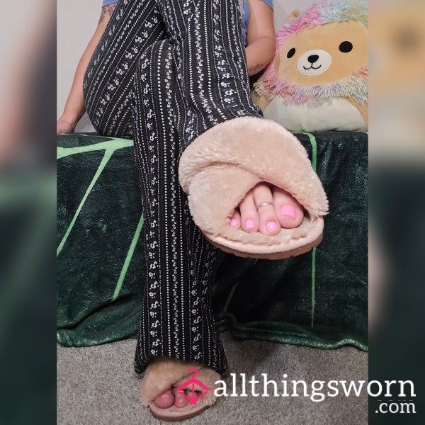 Fluffy Pink Open Toe Slippers