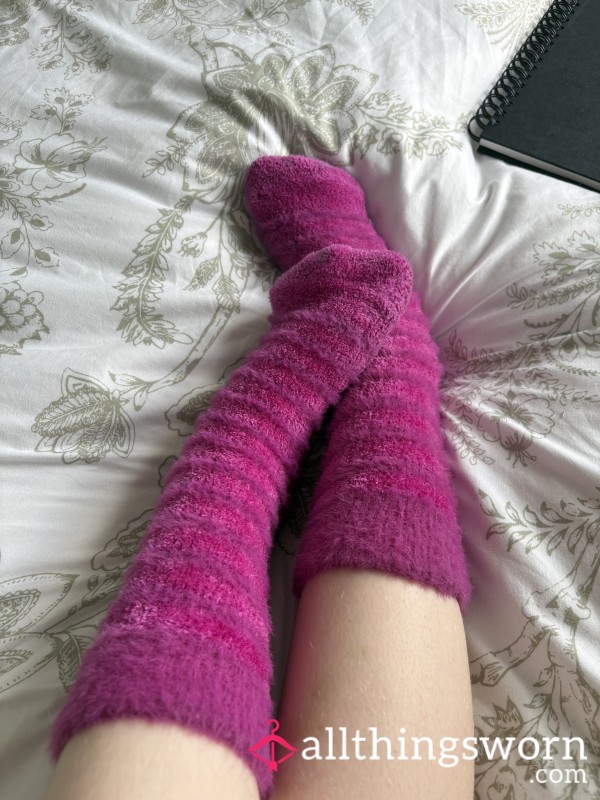 Fluffy Pink Slipper Socks 🍒