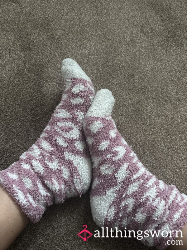 Fluffy Socks Pink Leopard Print Cute Used & Worn By Me
