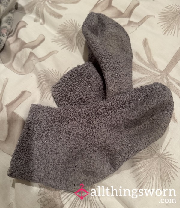 Fluffy Soft Grey Sparkly Socks